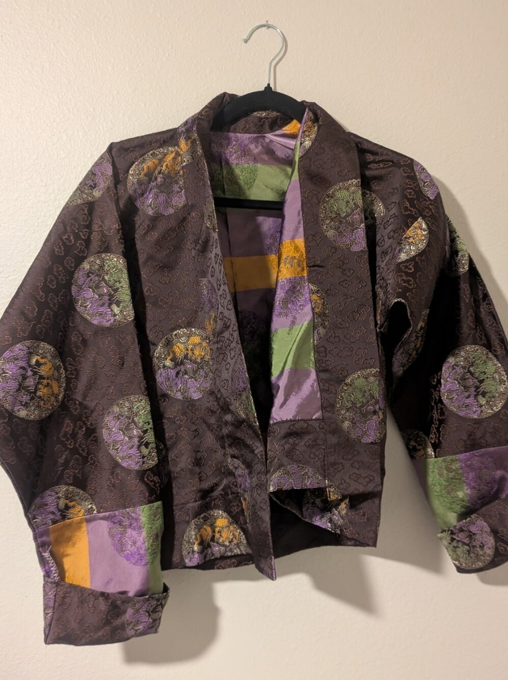 Bali / Thailand Attire Women's Purple and Green Patterned Satin Jacket